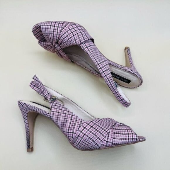 Isaac Mizrahi Plaid Slingback Peep Toe Heels Size 9 - Picture 6 of 6